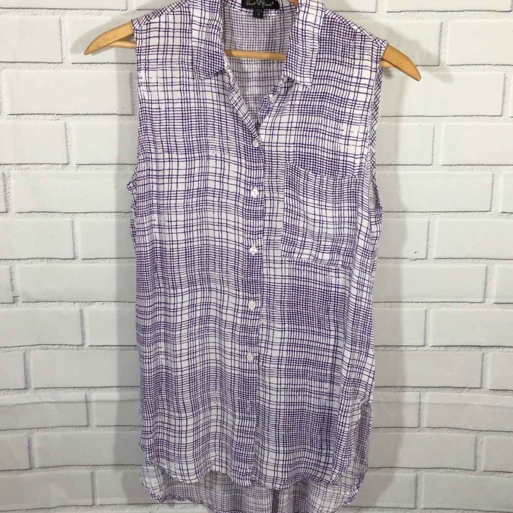 NWT Velvet Heart Purple & White Plaid Sleeveless Top Size M